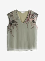 Khaki Green V-Neck Chiffon Layer Sleeveless Vest - Image 4 of 5