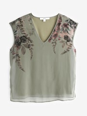 Khaki Green V-Neck Chiffon Layer Sleeveless Vest - Image 5 of 5