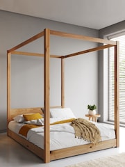 Get Laid Beds Honey Low Four Poster Square Leg Solid Wood Bed - Image 1 of 2