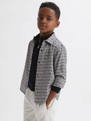Reiss Black Mozart Monogram Button-Through Shirt - Image 1 of 6