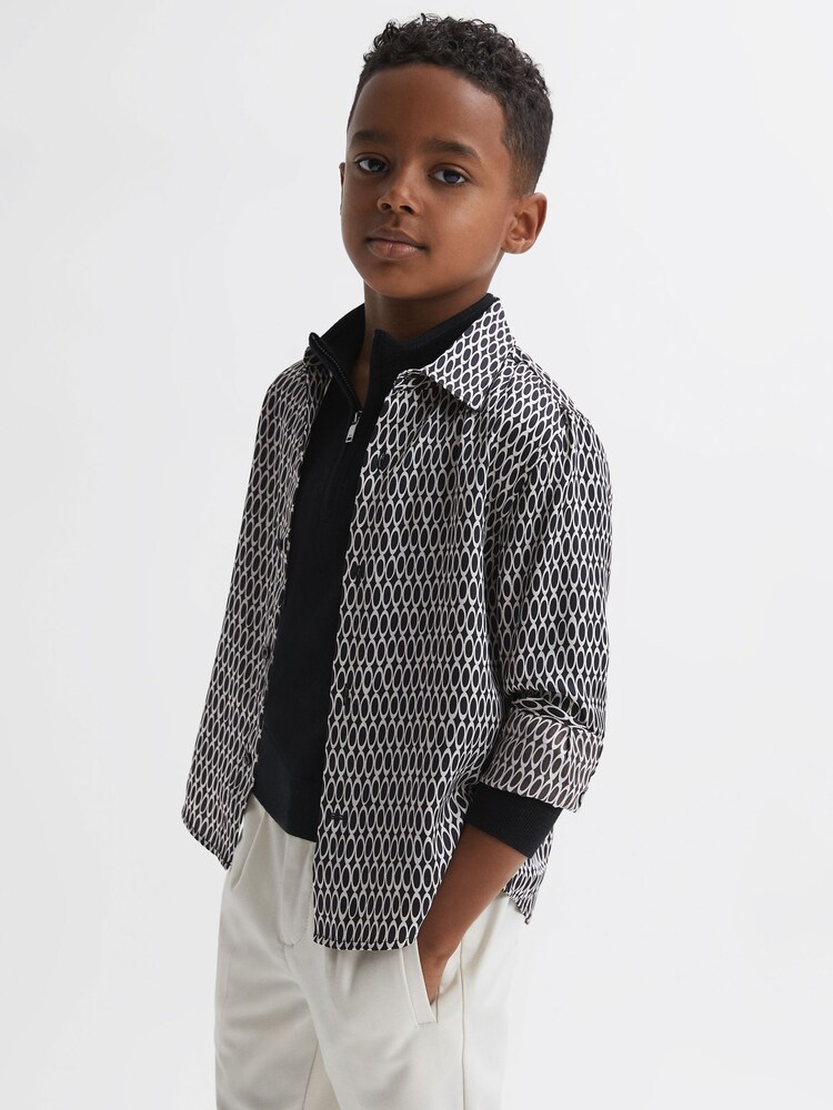 Reiss Black Mozart Monogram Button-Through Shirt - Image 1 of 6