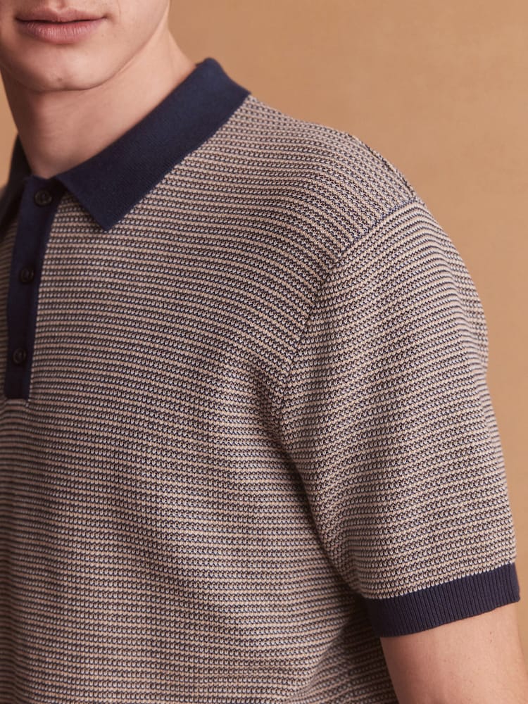 Multi Textured Stripe Knitted Polo Shirt - Image 1 of 8