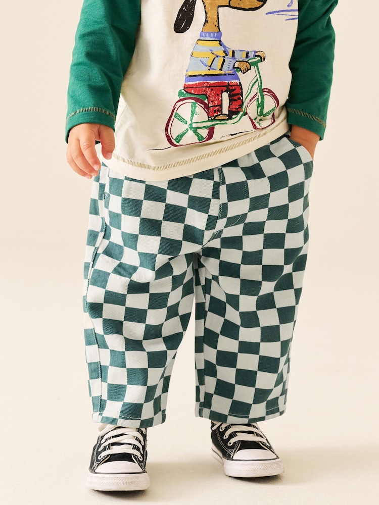 White/Green Checkerboard - ខោ​សម្រាប់​ទាញ​ចូល​ក្នុង​ធុង (3ខែ-7ឆ្នាំ) - រូបភាព 1 នៃ 9