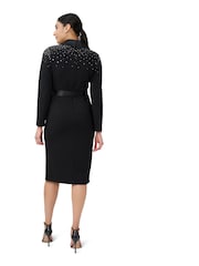 Adrianna Papell Embellished Tuxedo Black Midi Dress - Image 2 of 5