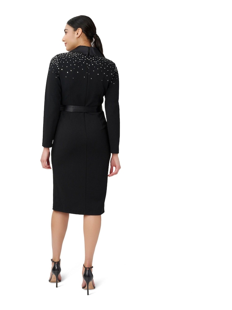Adrianna Papell Embellished Tuxedo Black Midi Dress - Image 2 of 5