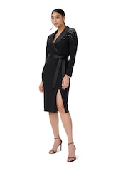 Adrianna Papell Embellished Tuxedo Black Midi Dress - Image 3 of 5