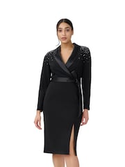 Adrianna Papell Embellished Tuxedo Black Midi Dress - Image 4 of 5