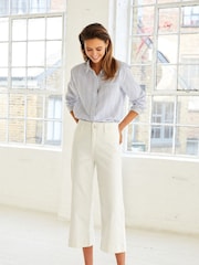 White Cropped Wide Leg Denim Jeans - Image 1 of 5