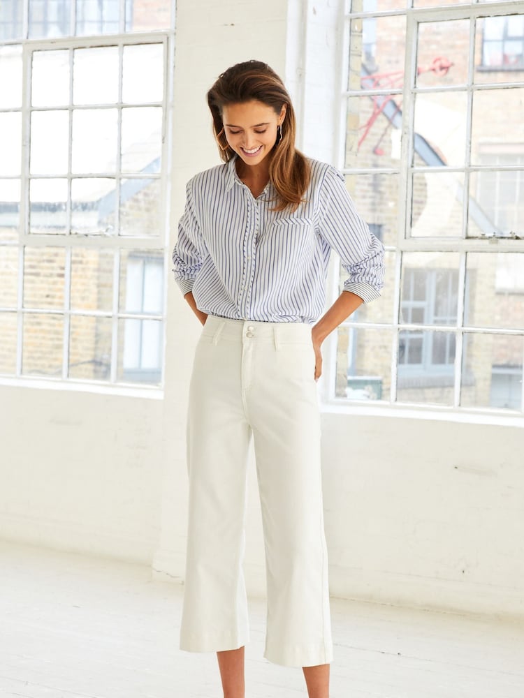 White Cropped Wide Leg Denim Jeans - Image 1 of 5