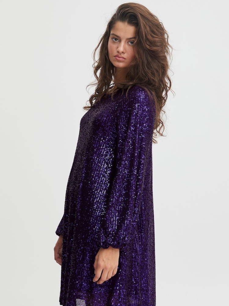 ICHI Purple Mini Dress - Image 1 of 7