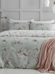 Catherine Lansfield Green Songbird Reversible Duvet Cover and Pillowcase Set - Image 1 of 4