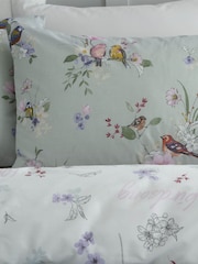 Catherine Lansfield Green Songbird Reversible Duvet Cover and Pillowcase Set - Image 2 of 4