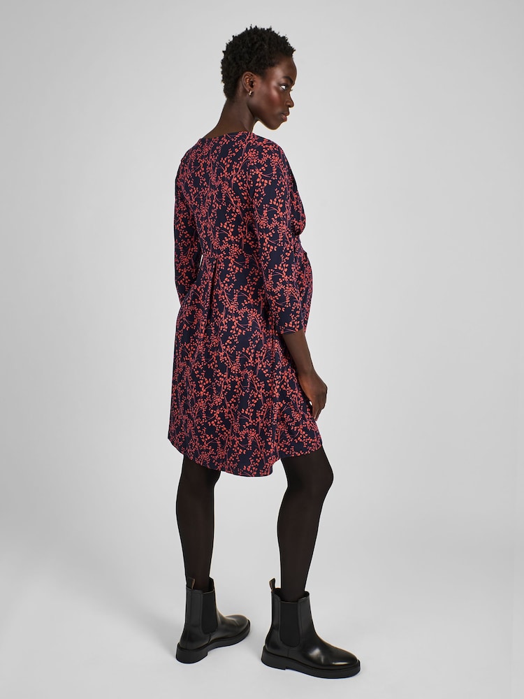 JoJo Maman Bébé Navy Blue Print Jersey Pleated Maternity & Nursing Dress - Image 2 of 4