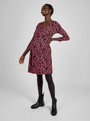 JoJo Maman Bébé Navy Blue Print Jersey Pleated Maternity & Nursing Dress - Image 3 of 4