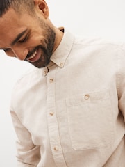 Stone Regular Fit Linen Blend Long Sleeve Shirt - Image 3 of 6