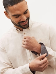 Stone Regular Fit Linen Blend Long Sleeve Shirt - Image 5 of 6