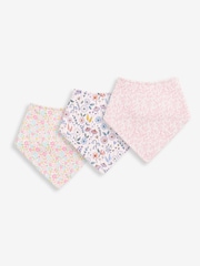 JoJo Maman Bébé Pink Floral 3-Pack Cotton Baby Dribble Bibs - Image 1 of 4