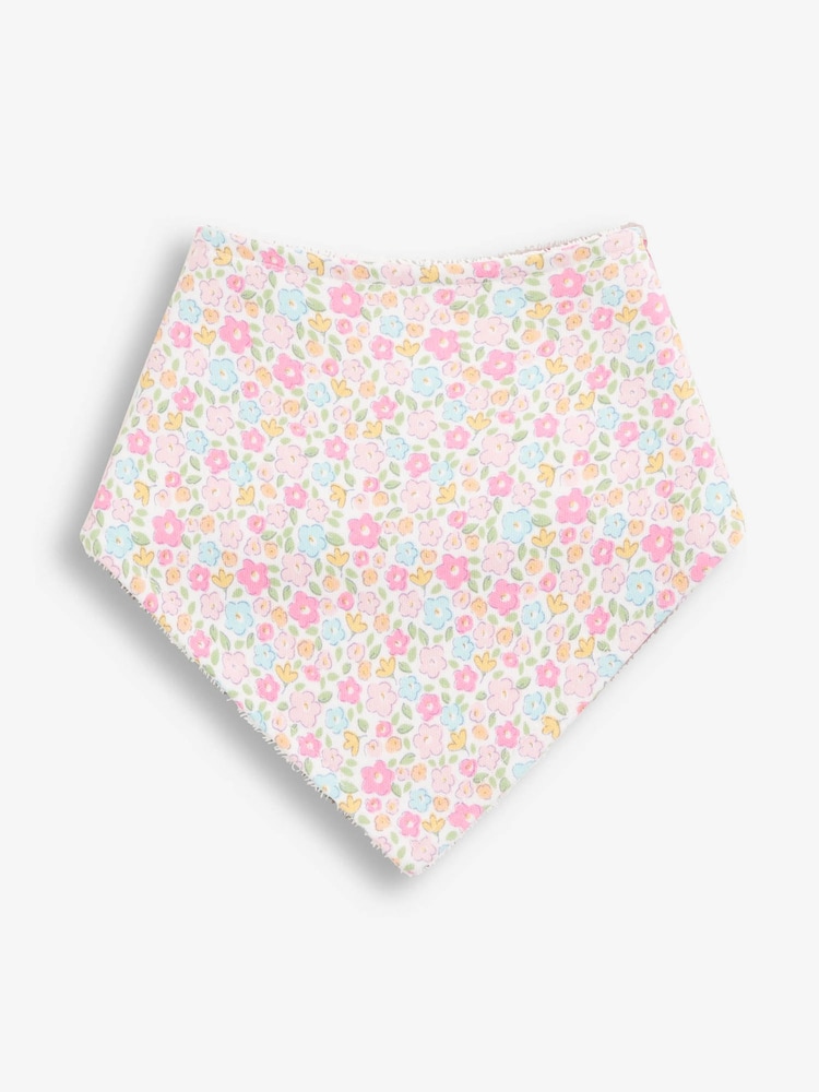 JoJo Maman Bébé Pink Floral 3-Pack Cotton Baby Dribble Bibs - Image 3 of 4
