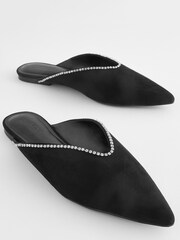 Black Forever Comfort® Diamanté Trim Point Toe Mules - Image 4 of 5