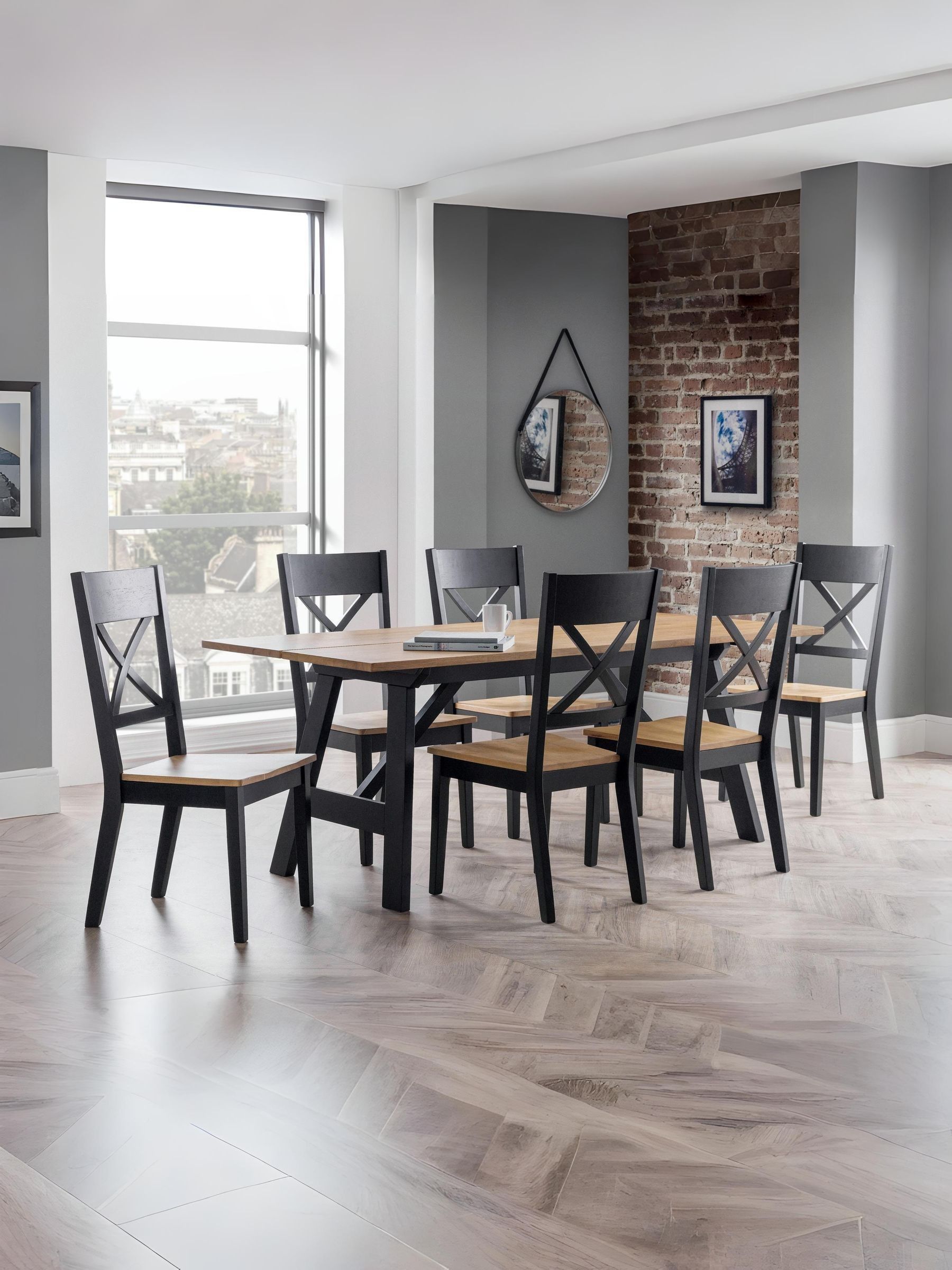 Julian Bowen Hockley Black and Light Oak Dining Table and 6 Chairs Set - Image 4