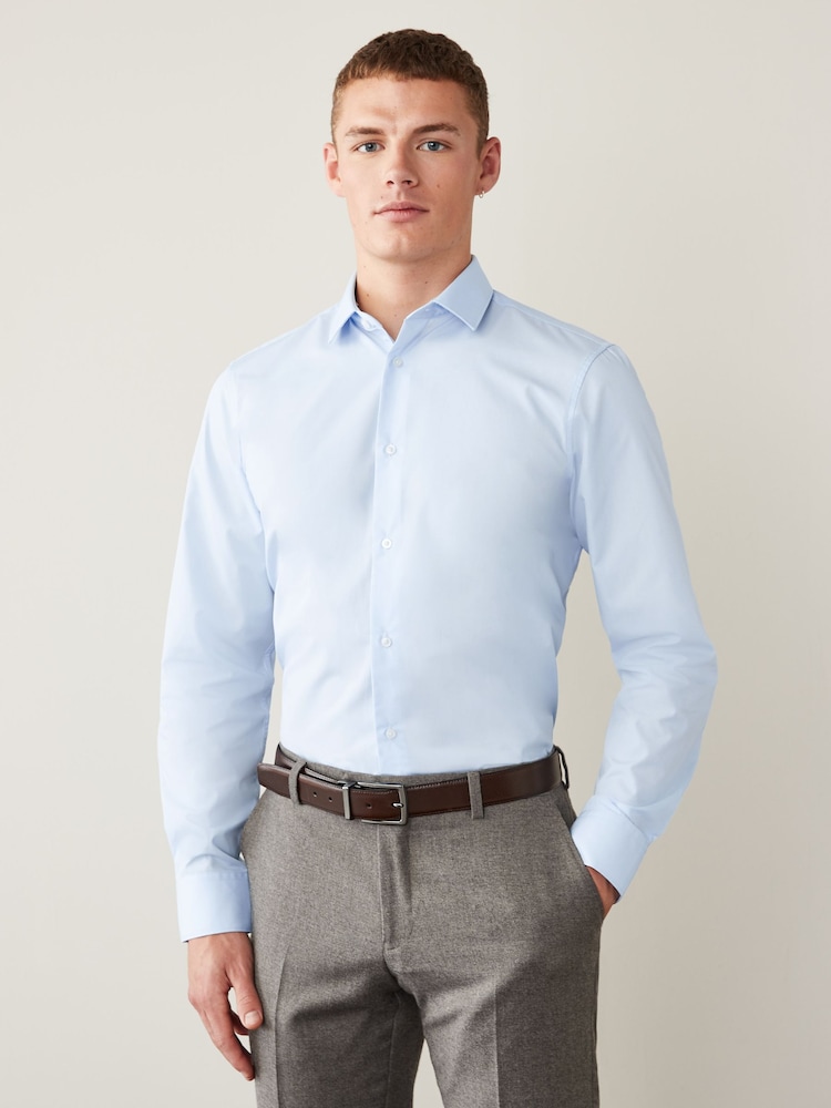 Light Blue Regular Fit Easy Care Single Cuff Smart Shirt - Image 1 of 7