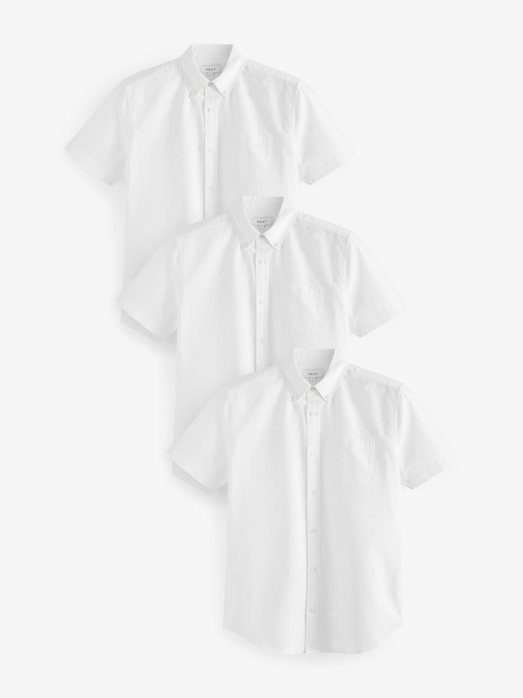 White 100% Cotton Short Sleeve Oxford Shirt 3 Pack - Image 1 of 6
