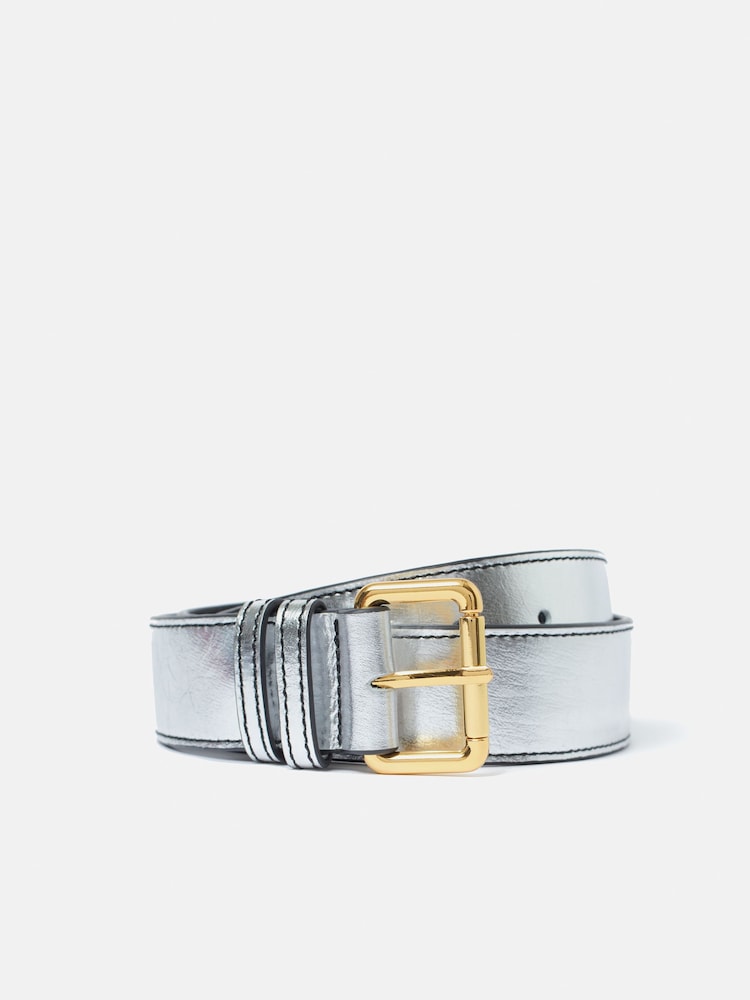 Jigsaw Silver Metallic Leather Belt - Image 1 of 4