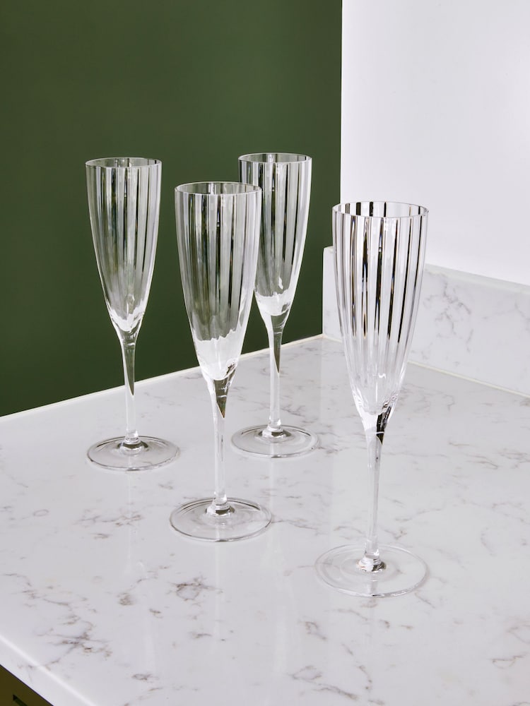 Jasper Conran London Set of 4 Clear Fluted Champagne Flute Glasses - Image 1 of 4