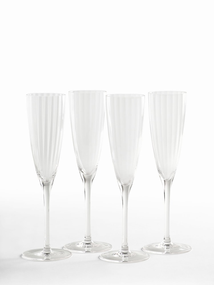 Jasper Conran London Set of 4 Clear Fluted Champagne Flute Glasses - Image 2 of 4
