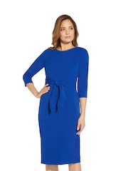 Adrianna Papell Blue Knit Crepe Tie Waist Sheath Dress - Image 1 of 4