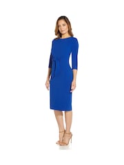 Adrianna Papell Blue Knit Crepe Tie Waist Sheath Dress - Image 3 of 4