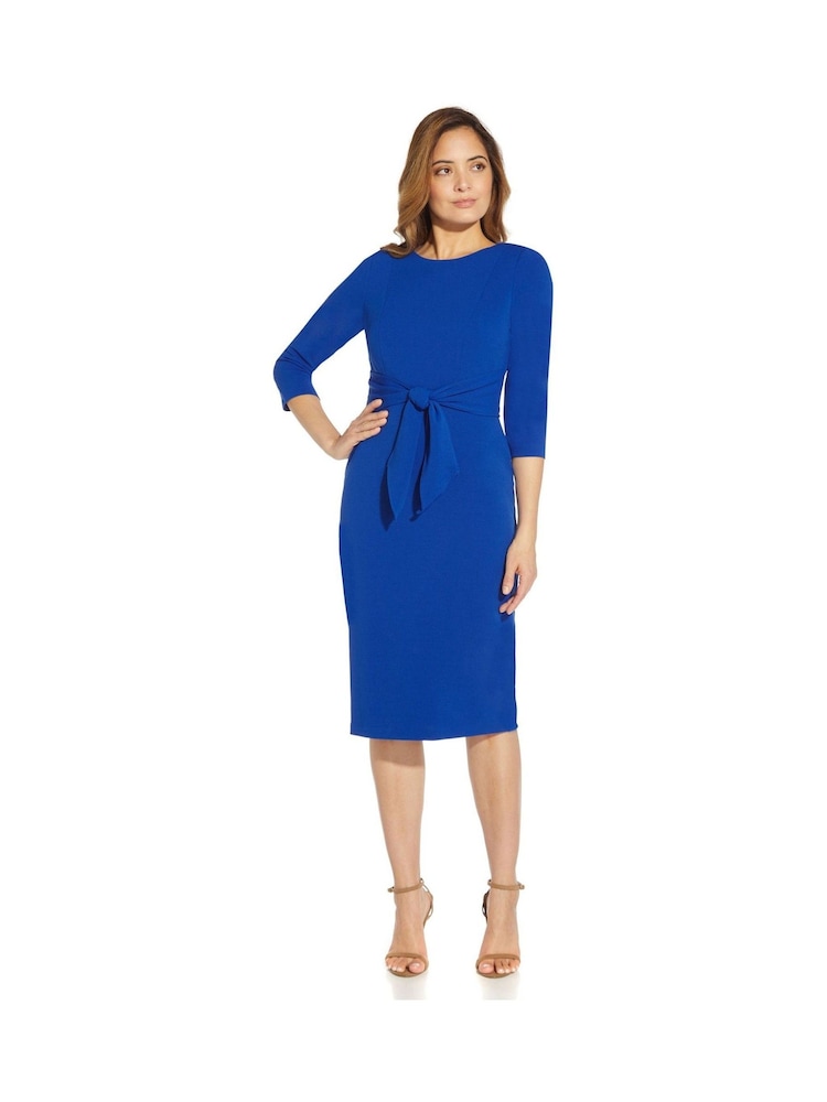 Adrianna Papell Blue Knit Crepe Tie Waist Sheath Dress - Image 4 of 4