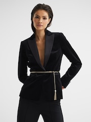 Reiss Gold Dali Tubular Snake Chain Gold Belt - Image 1 of 7