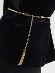 Reiss Gold Dali Tubular Snake Chain Gold Belt - Image 4 of 7