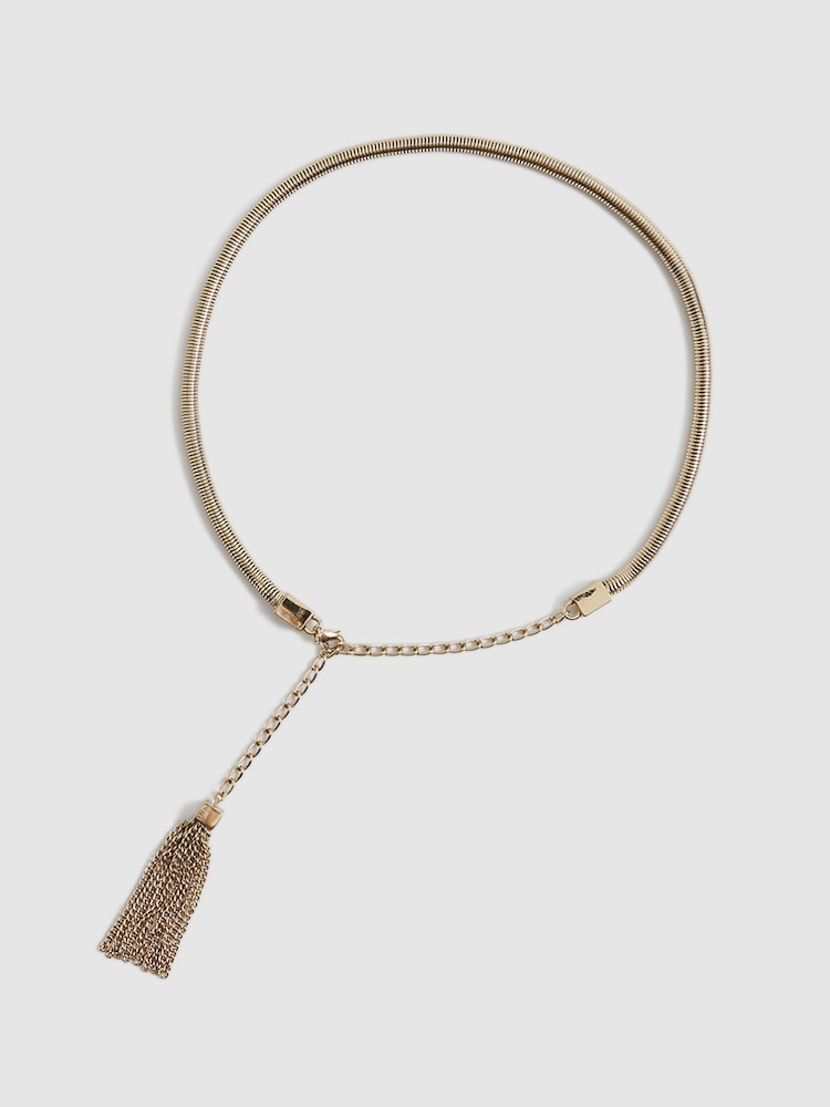 Reiss Gold Dali Tubular Snake Chain Gold Belt - Image 7 of 7