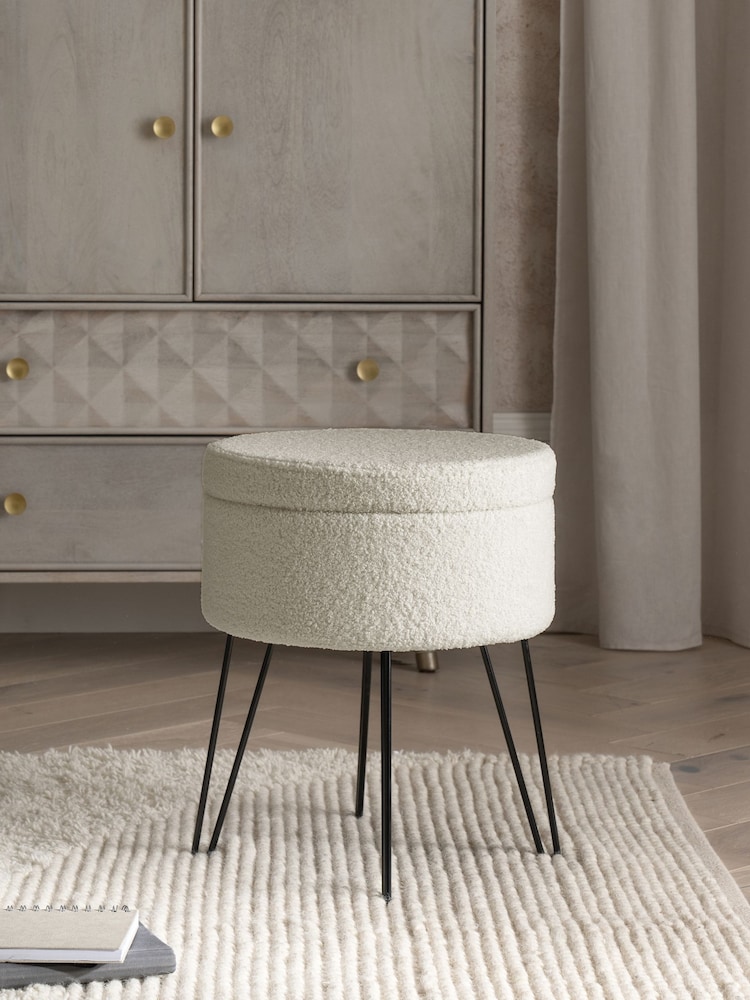 Soft Cosy Boucle Ivory Matson Storage Stool - Image 1 of 8