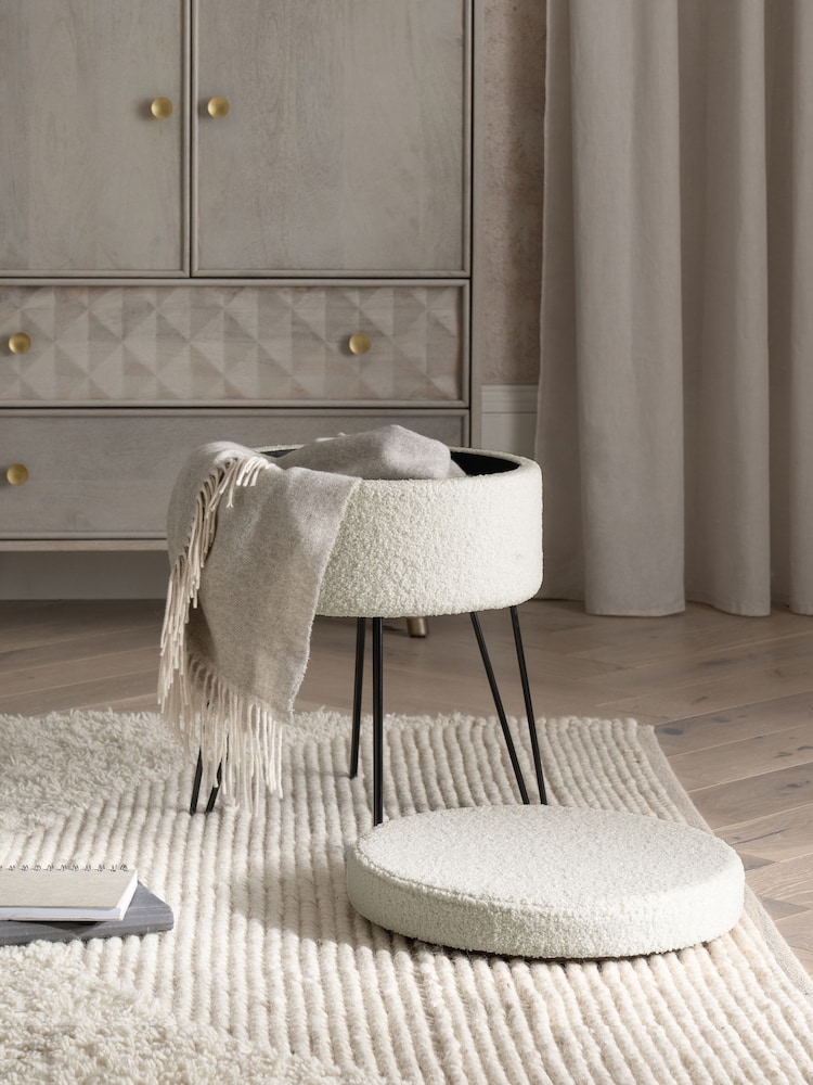 Soft Cosy Boucle Ivory Matson Storage Stool - Image 2 of 8