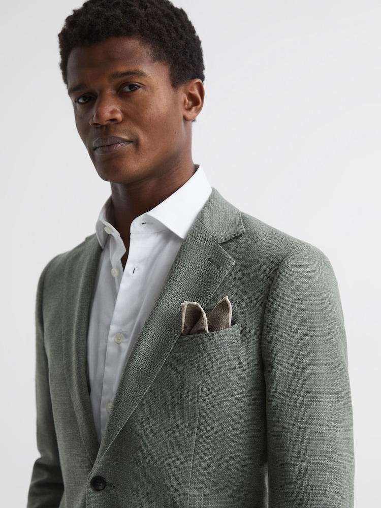 Reiss Mocha Halley Wool-Silk Blend Pocket Square - Image 2 of 5