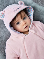 JoJo Maman Bébé Pink Mouse Cosy Velour Pramsuit - Image 2 of 4
