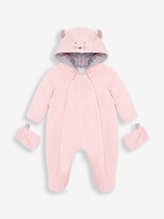 JoJo Maman Bébé Pink Mouse Cosy Velour Pramsuit - Image 3 of 4
