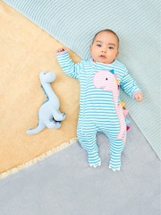 JoJo Maman Bébé Pink Dinosaur Appliqué Zip Cotton Baby Sleepsuit - Image 1 of 4