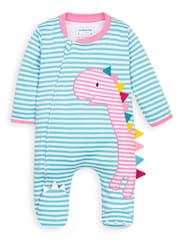 JoJo Maman Bébé Pink Dinosaur Appliqué Zip Cotton Baby Sleepsuit - Image 2 of 4