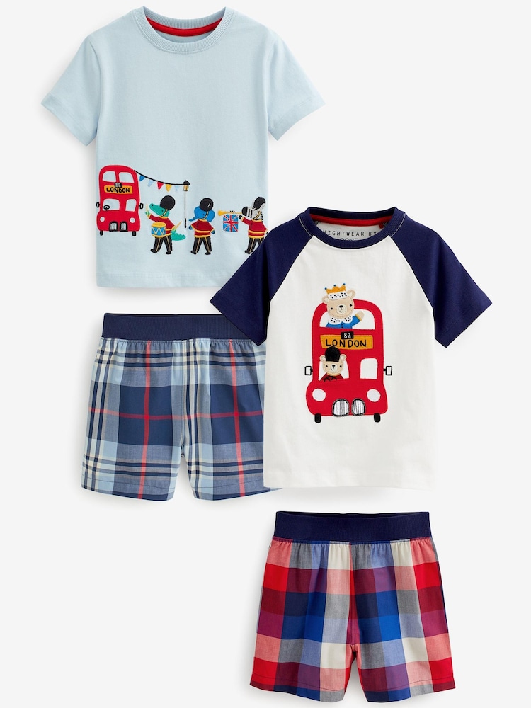 Red/Blue London Bus Applique 2 Pack Short Pyjamas (9mths-12yrs) - Image 1 of 4