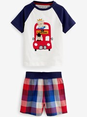 Red/Blue London Bus Applique 2 Pack Short Pyjamas (9mths-12yrs) - Image 2 of 4