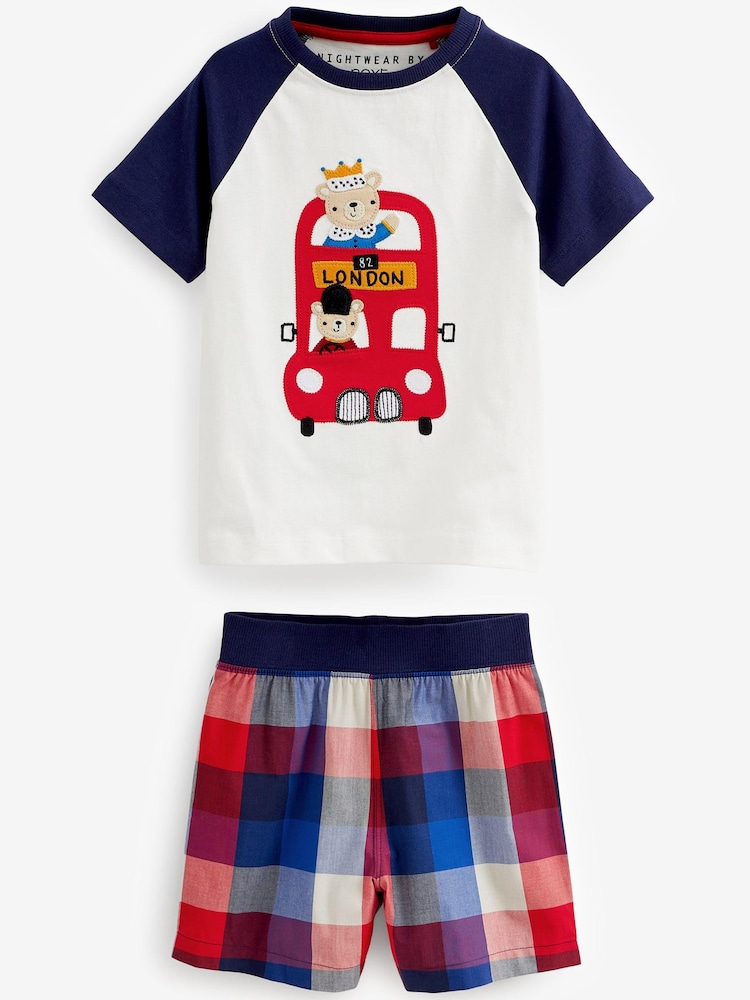 Red/Blue London Bus Applique 2 Pack Short Pyjamas (9mths-12yrs) - Image 2 of 4
