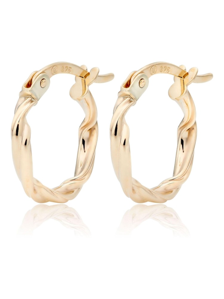 Beaverbrooks 9ct Yellow Gold Twist Hoop Earrings - Image 1 of 3