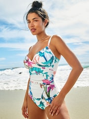White Floral Tummy Control Swimsuit - Image 1 of 6