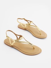 Золотой - Кожаные сандалии с плетеной отделкой Forever Comfort® - Изображение 2 из 7