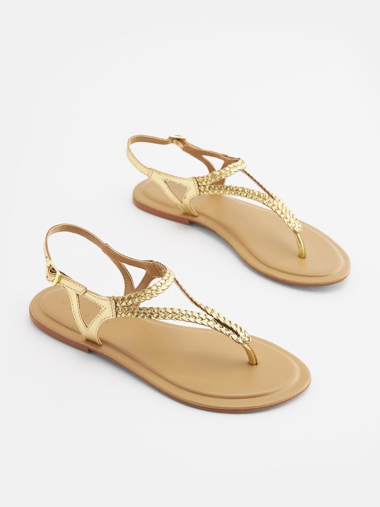 Золотой - Кожаные сандалии с плетеной отделкой Forever Comfort® - Изображение 2 из 7