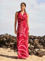 Ro&Zo Red Emilia Floral Halter Neck Dress - Image 1 of 4